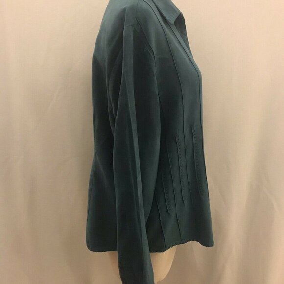 KIM ROGERS Shirt faux suede PinTucks Bust 44 button down shirt WASHABLE 0X. B74 - Picture 3 of 8